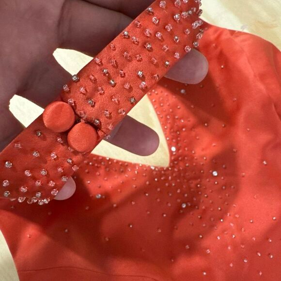 Women's Vintage Long Formal Dress Orange Size 2 Halter Neck Sleeveless Beaded - Picture 12 of 16